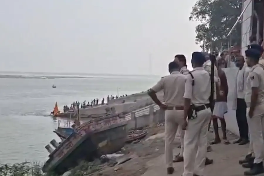 Police officials at the site of boat accident | Photo: PTI Videos