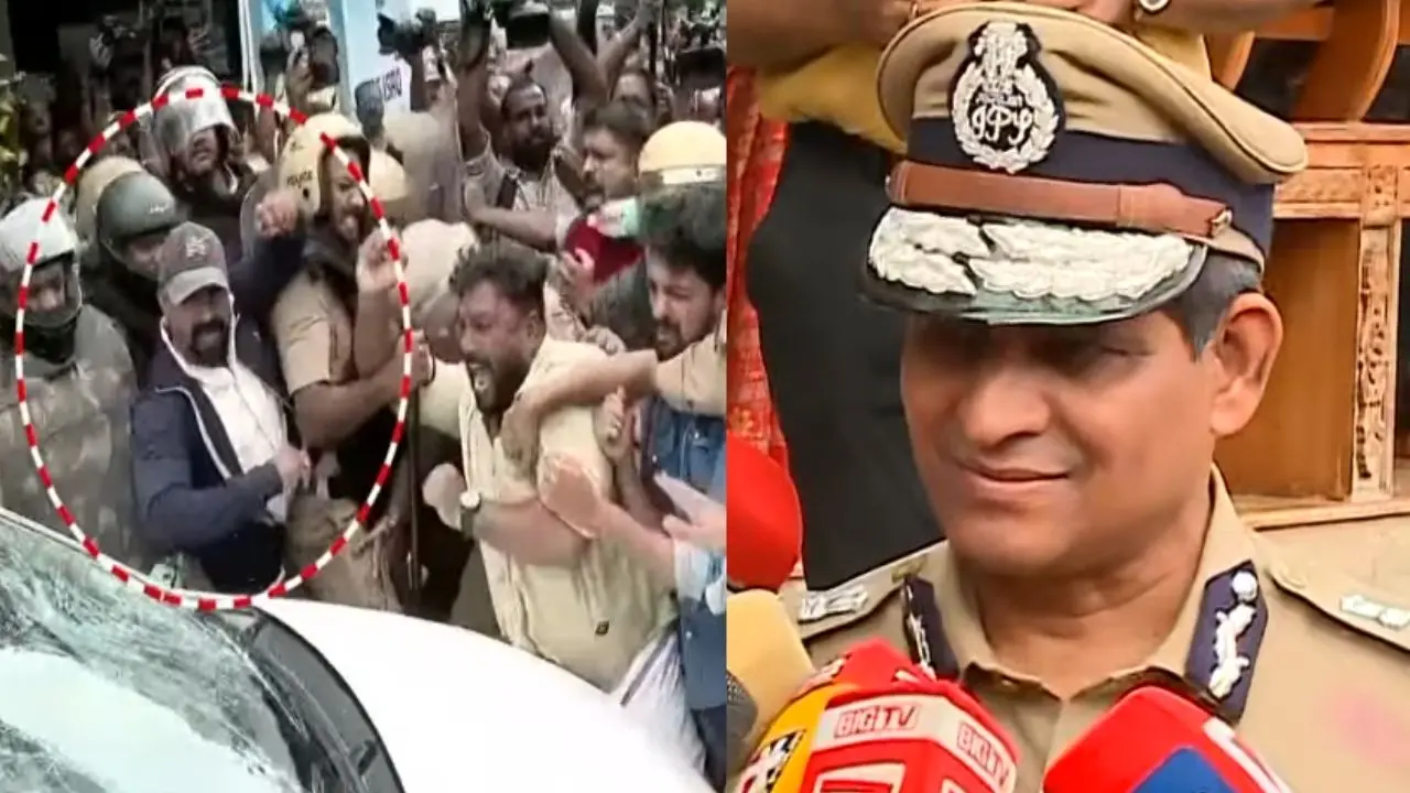 1, ഇഡി ഉദ്യോഗസ്ഥരുടെ കാറിനുനേരെ നടന്ന ആക്രമണത്തിന്റെ ദൃശ്യം, 2, ഡിജിപി റവാഡ ചന്ദ്രശേഖർ മാധ്യമങ്ങളെ കാണുന്നു