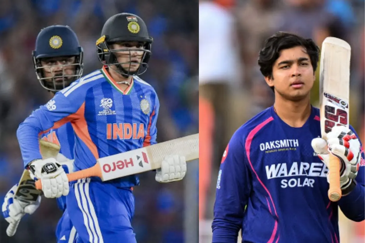 Abhishek Sharma and Sanju Samson, Vaibhav Sooryavanshi (L to R)