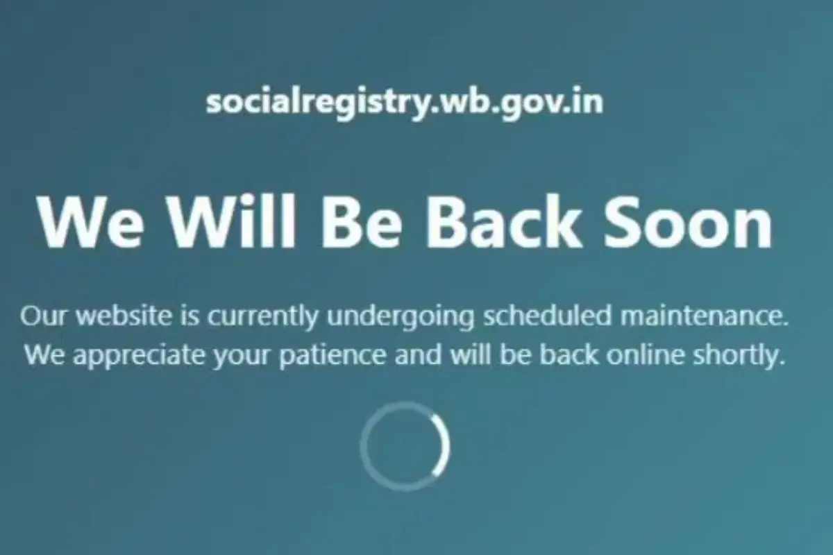 A screenshot of the Annapurna Bhandar application portal displaying a 'We Will Be Back Soon' message, indicating the website is temporarily unavailable amid a surge in registrations for the West Bengal government's welfare scheme.