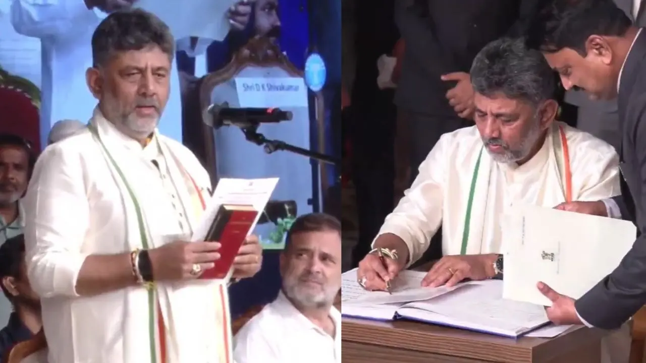 ഡി.കെ. ശിവകുമാർ സത്യപ്രതിജ്ഞ ചെയ്യുന്നു