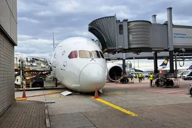 Lufthansa Dreamliner nose gear collapse injures staff at Frankfurt airport | WATCH