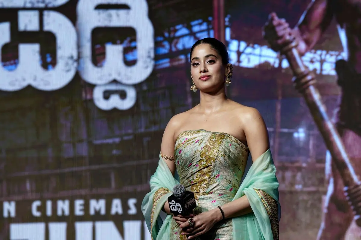 Janhvi Kapoor during the promotion event of her film 'Peddi' in Bengaluru. | Photo: PTI