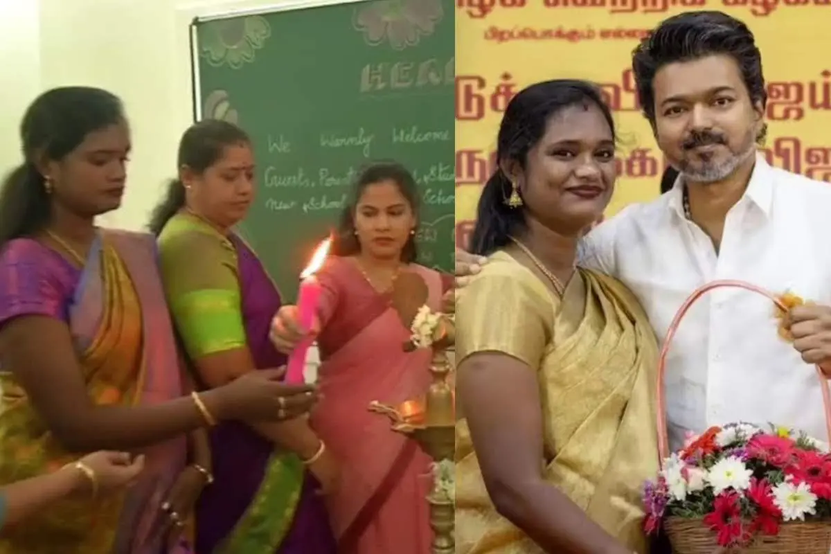ടിവികെ എംഎല്എയെ അപമാനിക്കുന്ന ഡിഎംകെ മേയര്/ വിജയ്യോടൊപ്പം എംഎല്എ പല്ലവി | Photo: x