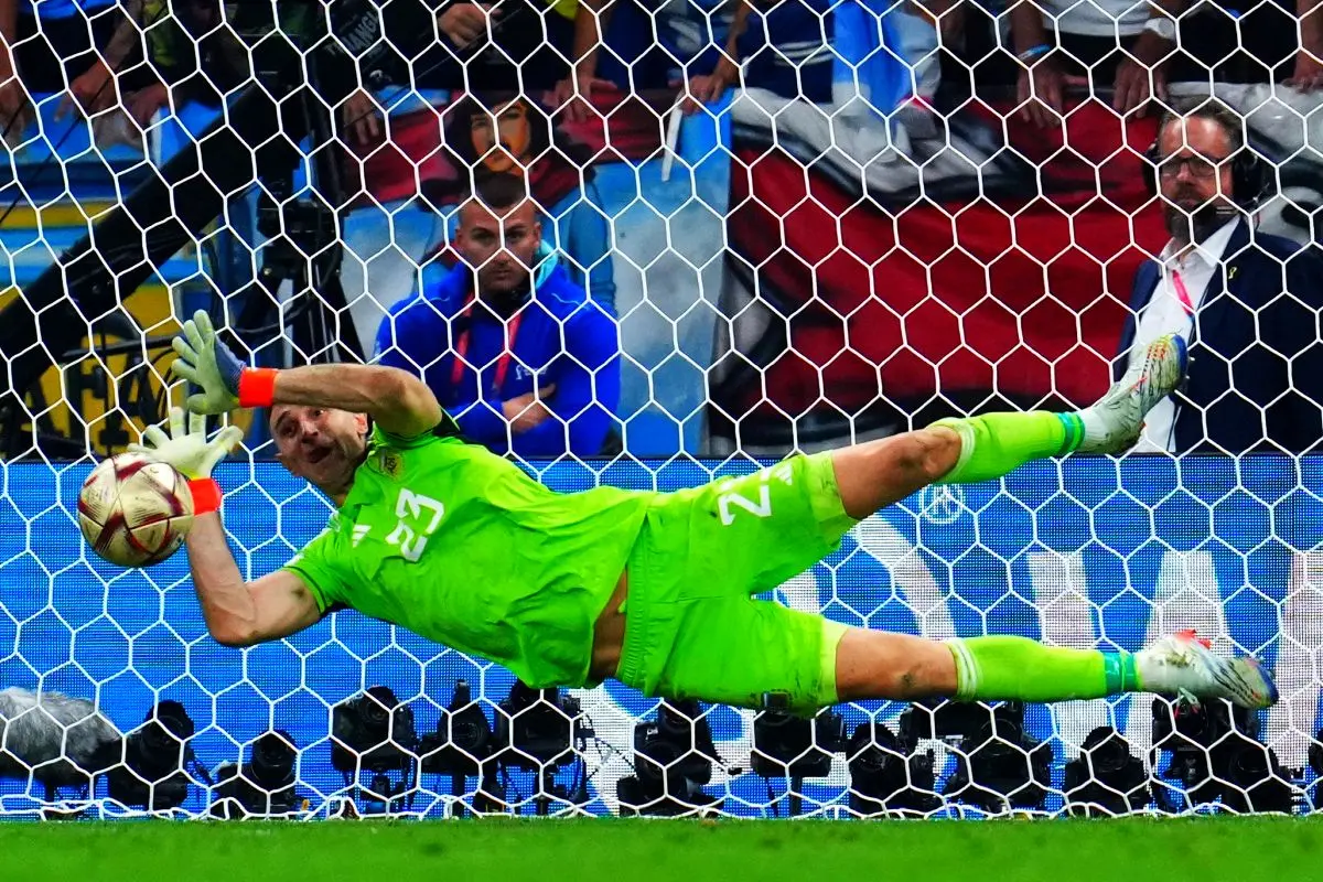 File photo of Emiliano Martinez. Photograph: AP Photo/Natacha Pisarenko