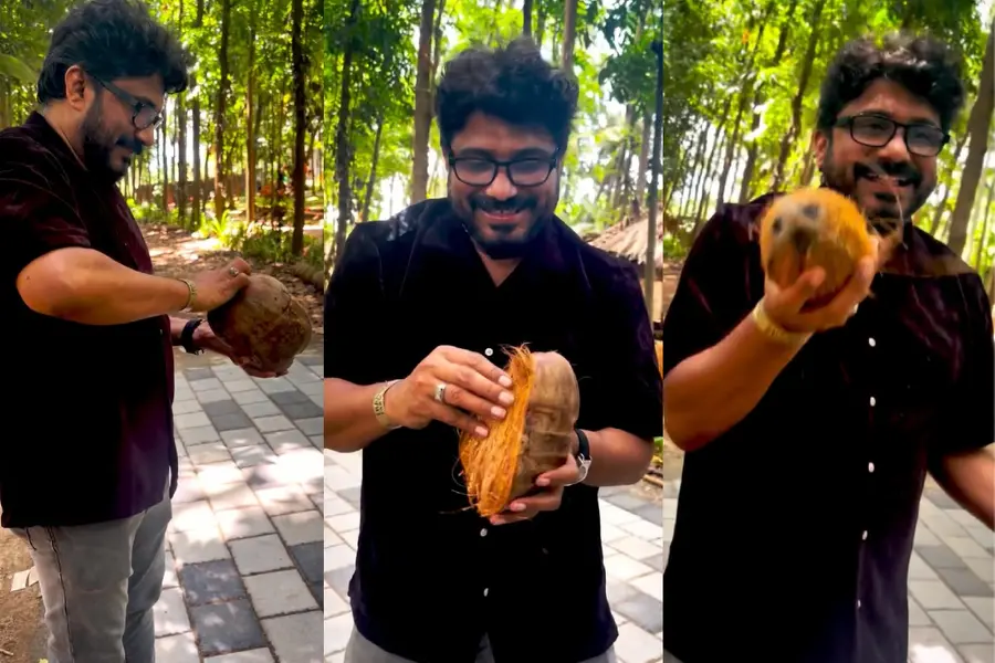 Playback singer Afsal leaves fellow musicians stunned by peeling a coconut with his bare hands at a SAMAM event