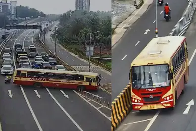 Stranded by empty FASTag, KSRTC bus drives 3km down wrong way on NH 66 | WATCH