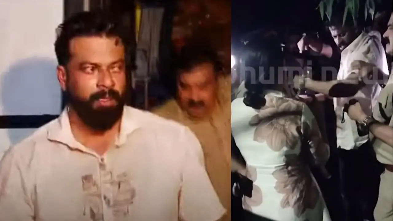 സുഗതനെ പോലീസ് കസ്റ്റഡിയിലെടുക്കുന്ന ദൃശ്യങ്ങൾ