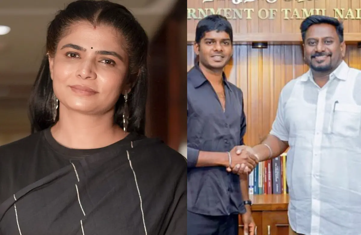 ചിൻമയി, തമിഴ്നാട് മന്ത്രി രാജ്മോഹൻ അറുമുഖം വേടനൊപ്പം | Photo: Instagram, X.com
