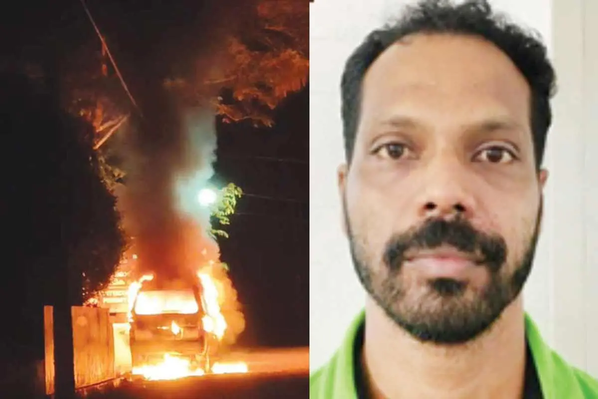 കറുകപുത്തൂര് പ്രാഥമികാരോഗ്യകേന്ദ്രത്തിന് മുന്പില് കാര് കത്തിയപ്പോള്, പ്രതി താജുദ്ദീന്