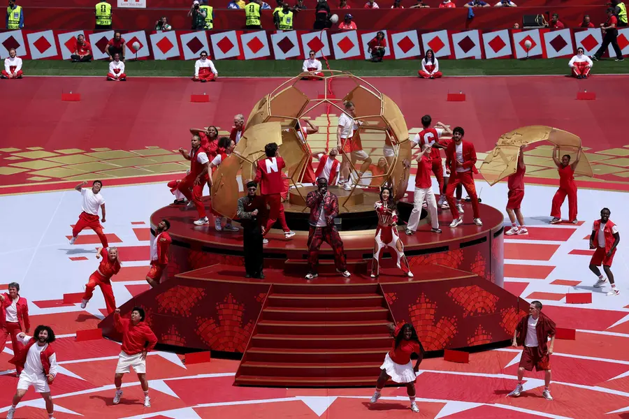 Sanjoy, Vegedream and Nora Fatehi perform during the Opening Ceremony before the FIFA World Cup 2026 Group B match