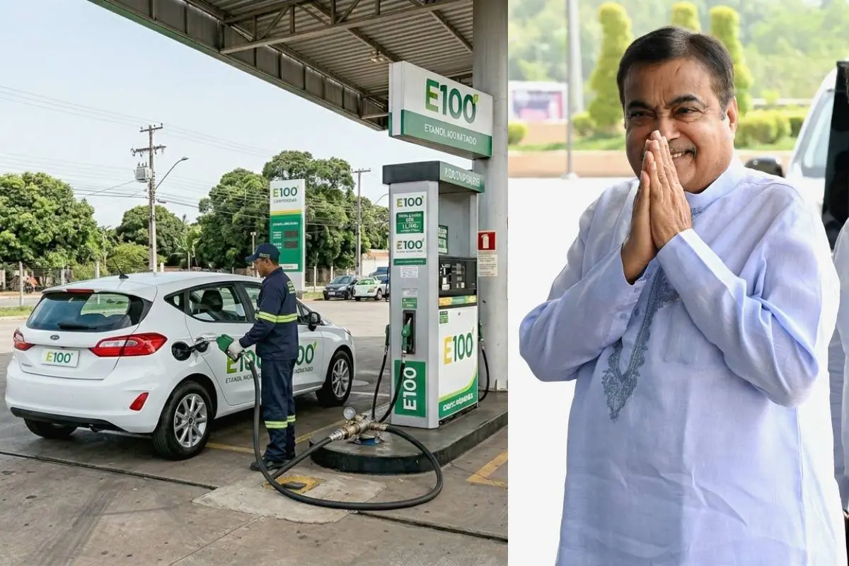 E100 ഫ്യുവല് പമ്പ്, കേന്ദ്രമന്ത്രി നിതിന് ഗഡ്കരി | Photo: AI, ANI