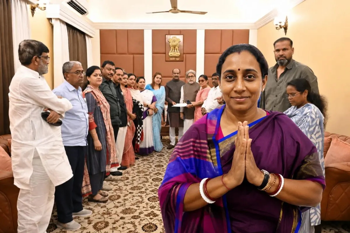 NCPI founder Shewly Kundu appears in the foreground as a group of leaders meet in New Delhi amid the political churn triggered by the proposed merger of rebel TMC MPs with the little-known party.