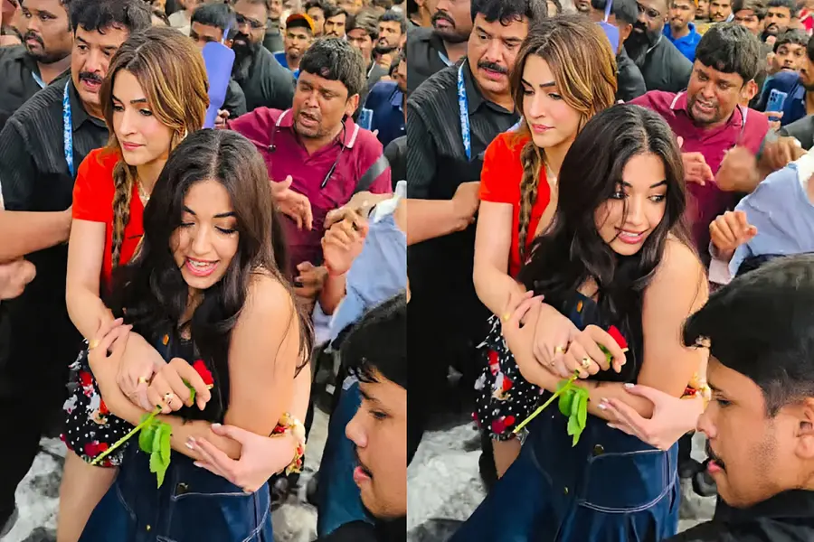 Kriti Sanon Shields Rashmika Mandanna From Unruly Mall Crowd During Cocktail 2 Promotions In Pune