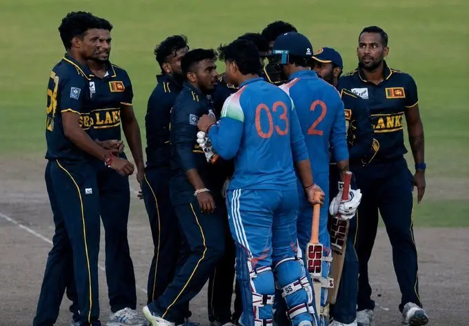 Vaibhav gets into a heated argument with Sri Lankan players after the super over | Photo: X