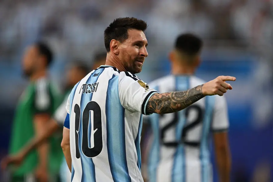 Argentina's forward Lionel Messi celebrates scoring his team's first goal during the 2026 World Cup Group J football match between Argentina and Algeria