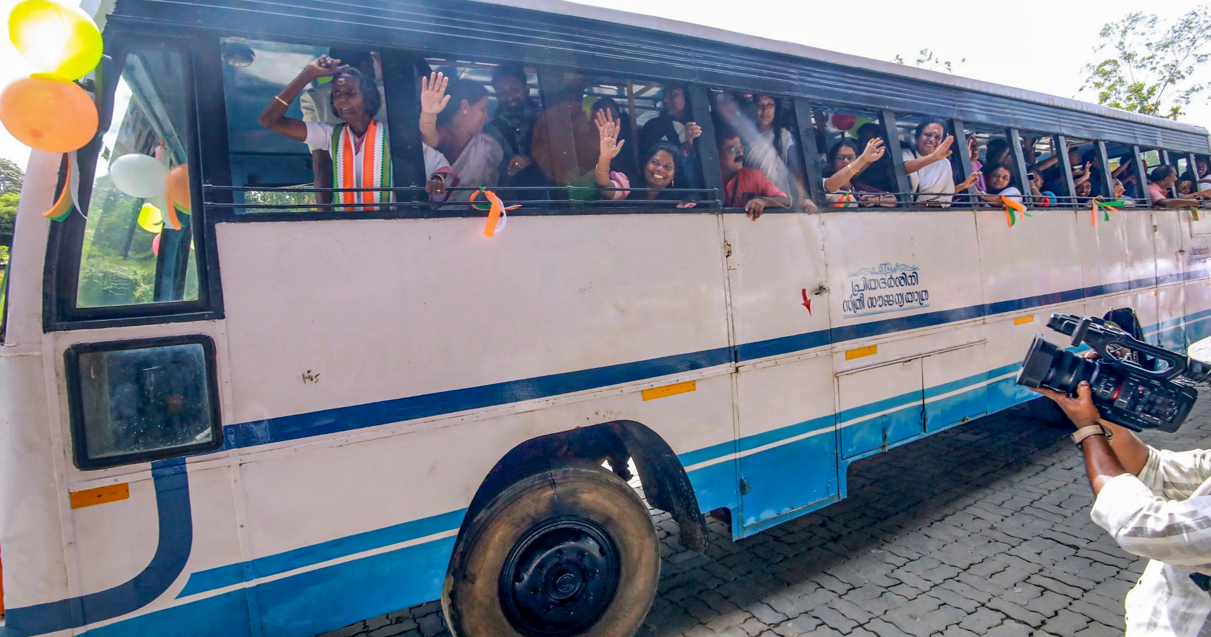 Women passengers in a Kozhikode KSRTC bus after the launch of the Priyadarshini Scheme | Photo: PTI