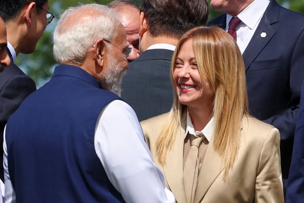 Prime Minister Narendra Modi with Italian Prime Minister Giorgia Meloni at the G7 Summit, in Evian-les-Bains, France.| Photo: PTI