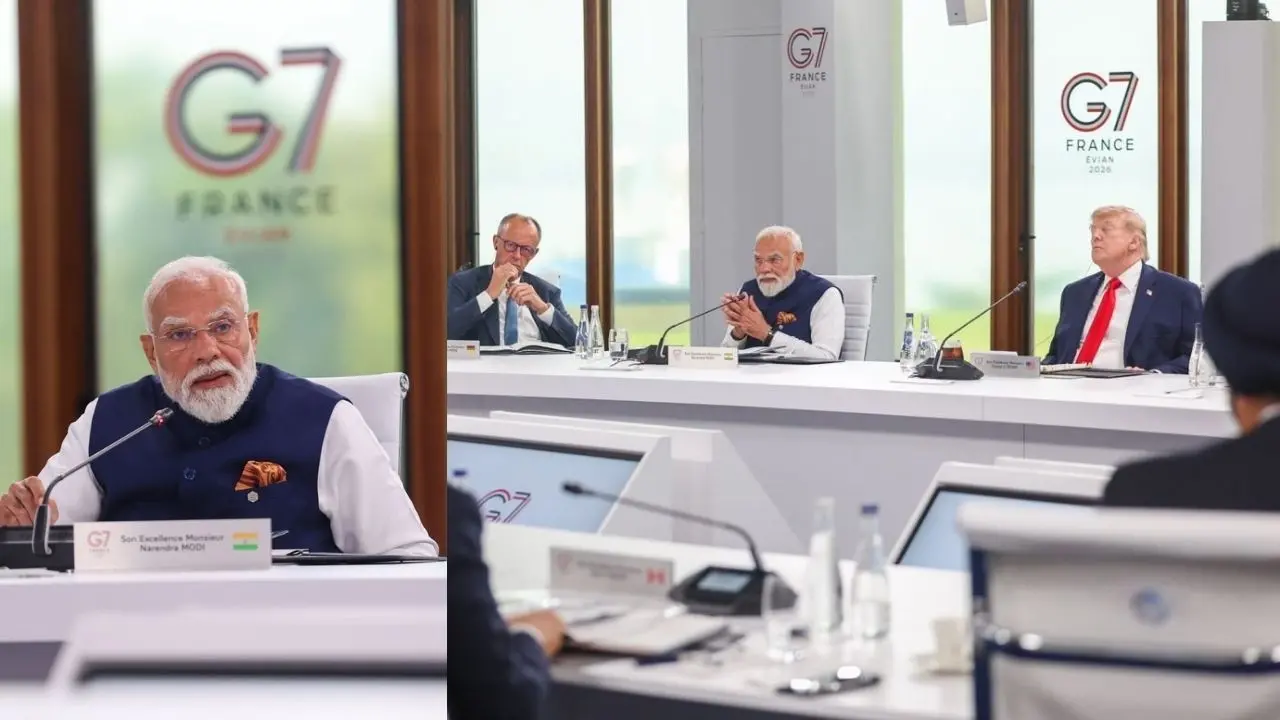 ഇന്ത്യൻ പ്രധാനമന്ത്രി നരേന്ദ്രമോദി ജി7 ഉച്ചകോടിയിൽ സംസാരിക്കുന്നു | Image credit: @narendramodi X