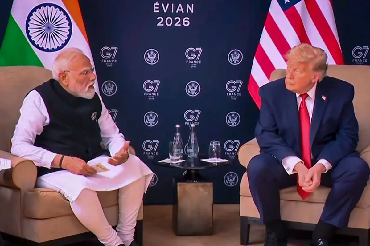 Indian Prime Minister Narendra Modi during a meeting with US President Donald Trump on the sidelines of the G7 Summit, in Evian-les-Bains, France. (@NarendraModi/Yt via PTI Photo)