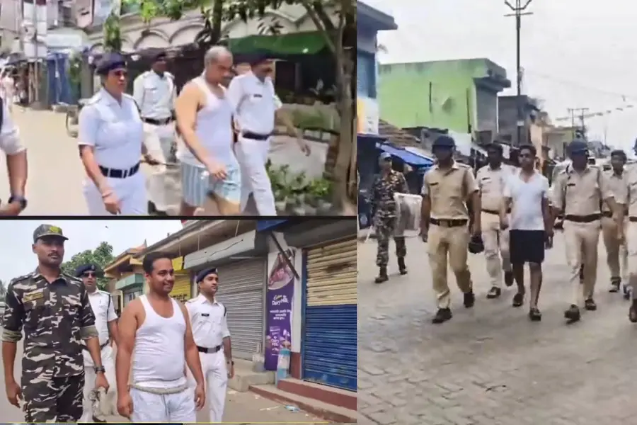 തൃണമൂൽ നേതാക്കളെ അടിവസ്ത്രത്തിൽ തെരുവിലൂടെ നടത്തിച്ച് പോലീസ്; ‘രാമരാജ്യം ഇങ്ങനെ’യെന്ന് ബിജെപി