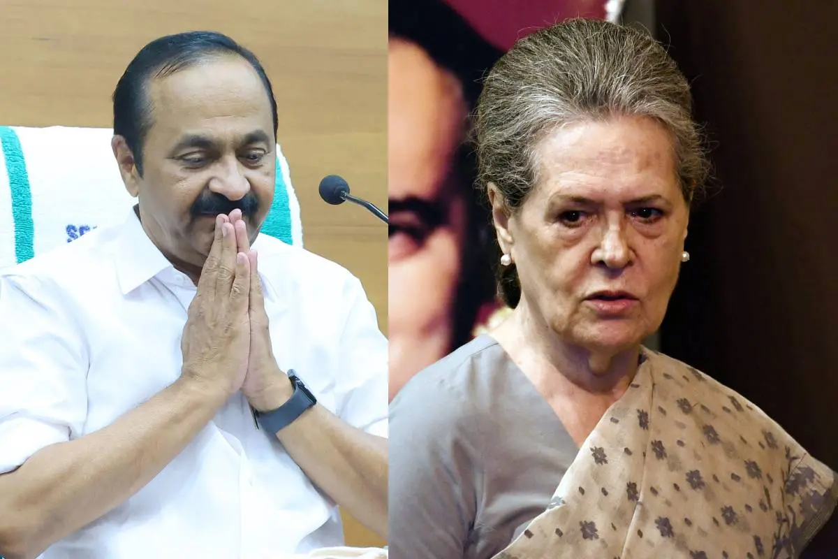 V D Satheesan; Sonia Gandhi | Photos: Mathrubhumi; ANI