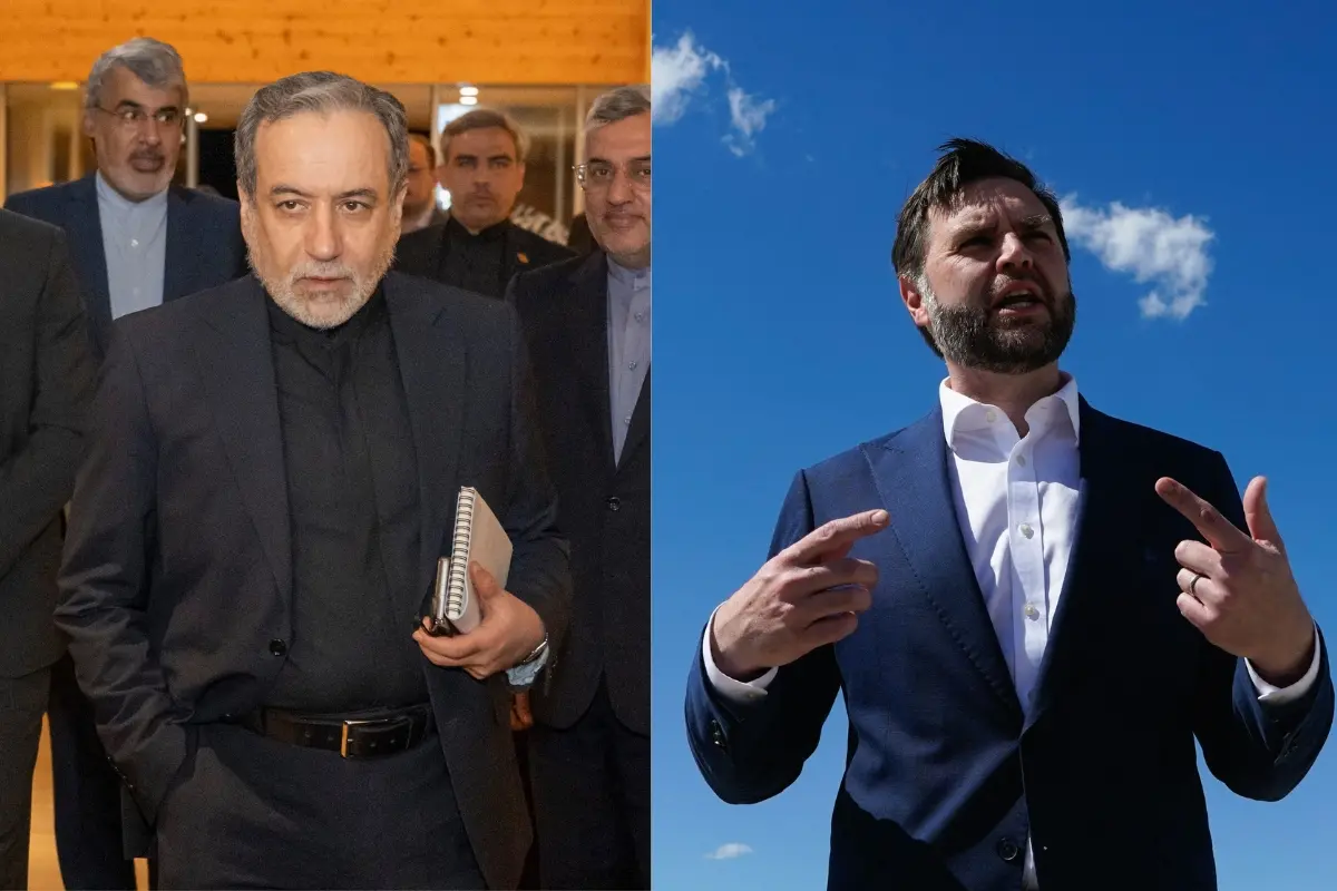 Iranian Foreign Minister Seyyed Abbas Araghchi, center, arrives at the Buergenstock resort in Obbuergen, near Lucerne, Switzerlan and US Vice President JD Vance.| Photo: AFP