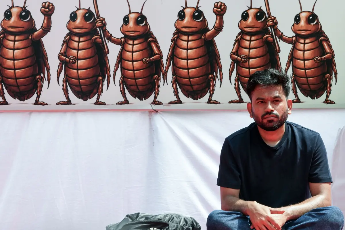 Cockroach Janata Party founder Abhijeet Dipke during a protest over the NEET-UG paper leak row and various issues, at Jantar Mantar, in New Delhi on Saturday.| Photo: ANI