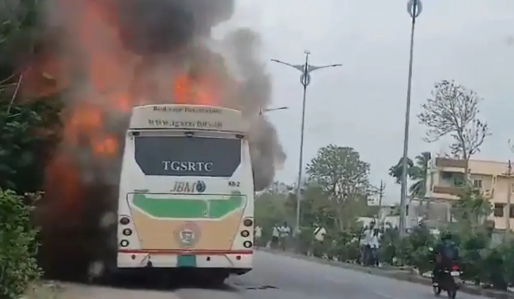 Telangana RTC electric bus involved in fire accident near Karimnagar