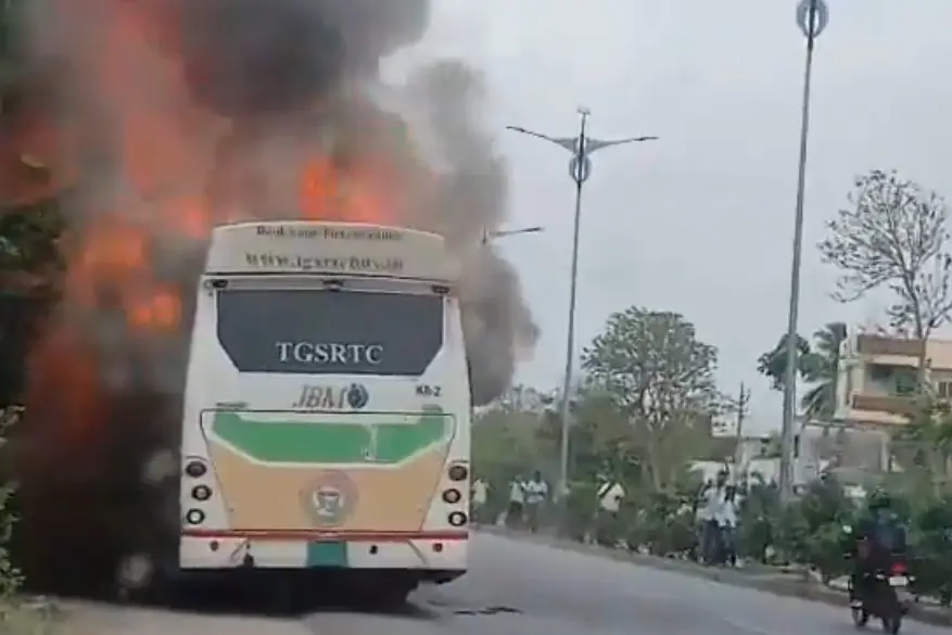 Telangana RTC electric bus involved in fire accident near Karimnagar