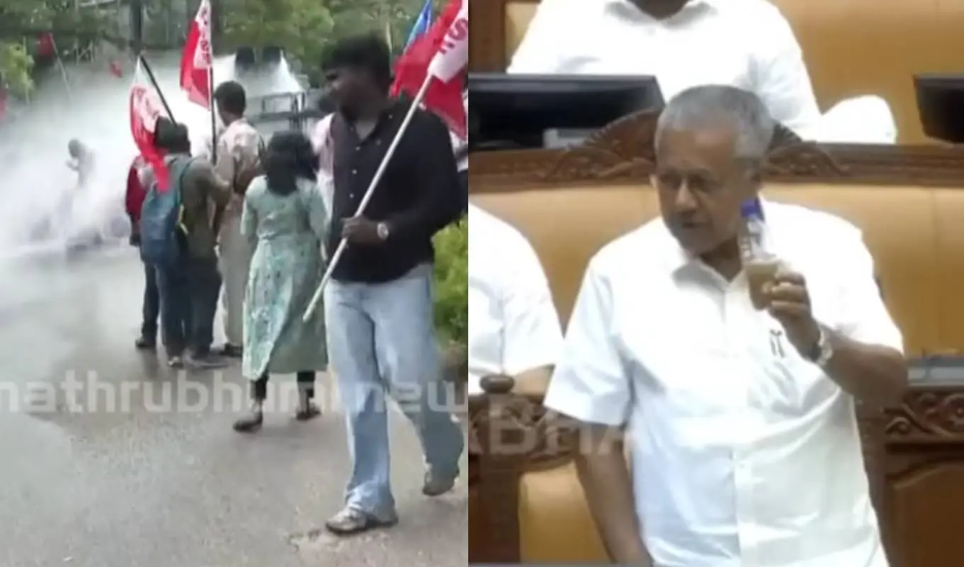 Protest site, Pinarayi with bottle