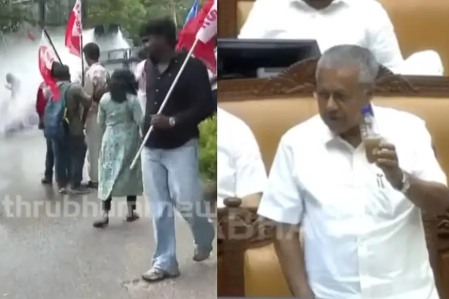 PM SHRI row: Bottle in hand, Kerala LoP raises questions over water cannon used on protesters