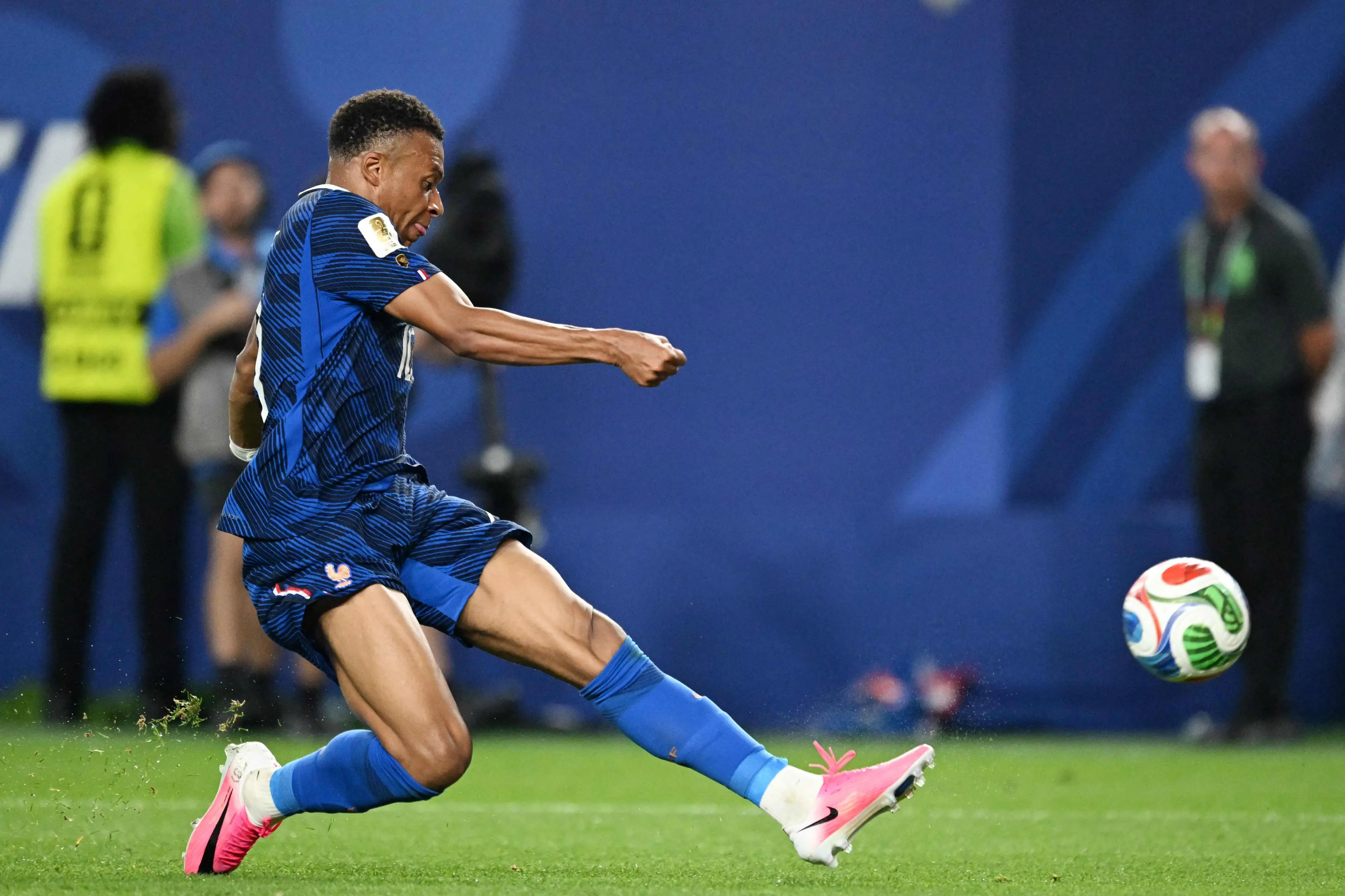 Kylian Mbappe kicks the ball during the 2026 World Cup Group I football match | AFP