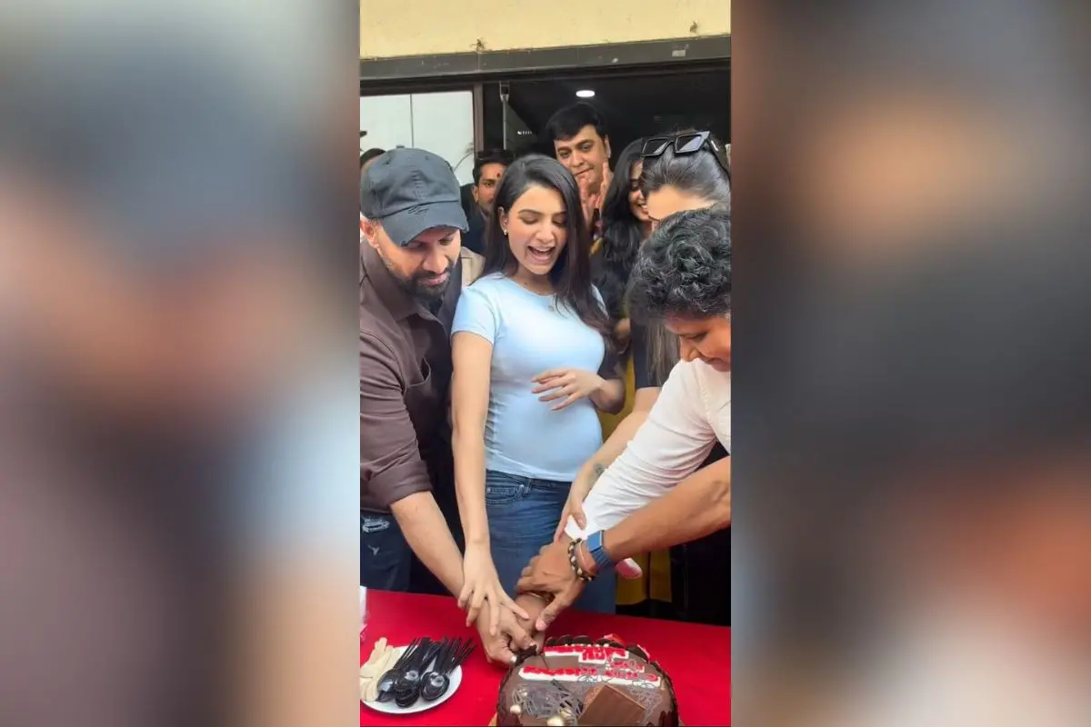 Samantha Ruth Prabhu celebrates the success of 'Maa Inti Bangaaram' during a cake-cutting event, as pregnancy rumours continue to make headlines.