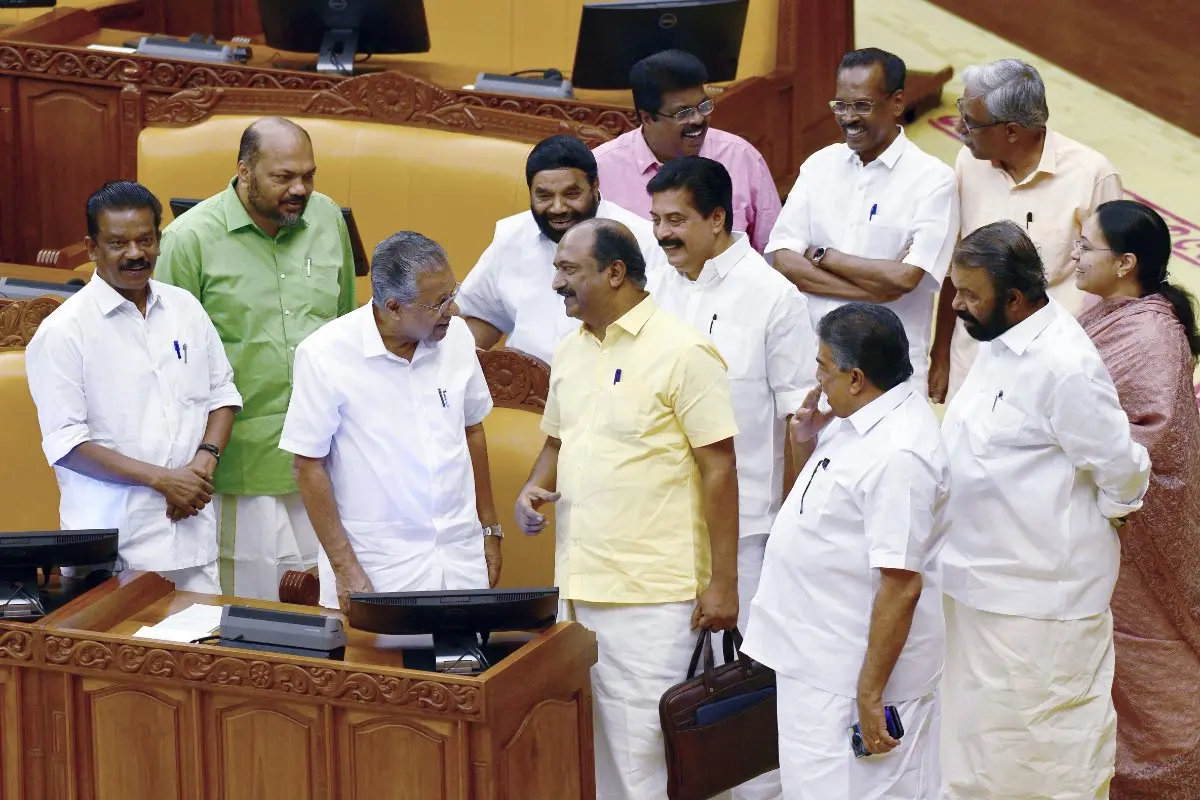 Kerala Chief Minister Pinarayi Vijayan with Finance Minister K. N. Balagopal and others during the budget session for the financial year 2024–25 at the State Assembly | File photo: ANI