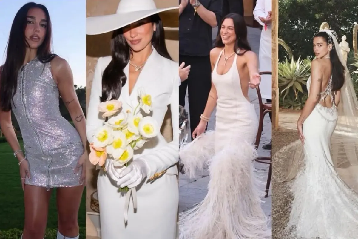 Dua Lipa's wedding wardrobe spanned Versace sparkle, Schiaparelli tailoring, Bottega Veneta drama, and a Chanel Haute Couture gown embroidered with 480,000 beads.