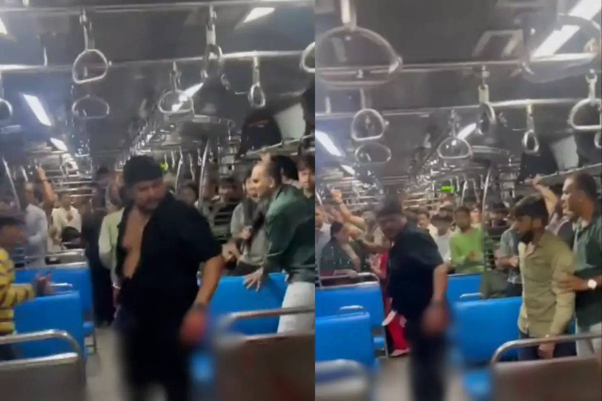 The accused is seen holding a sharp object inside the first-class compartment of a Mumbai local train moments after allegedly stabbing 22-year-old Mayank Lohar