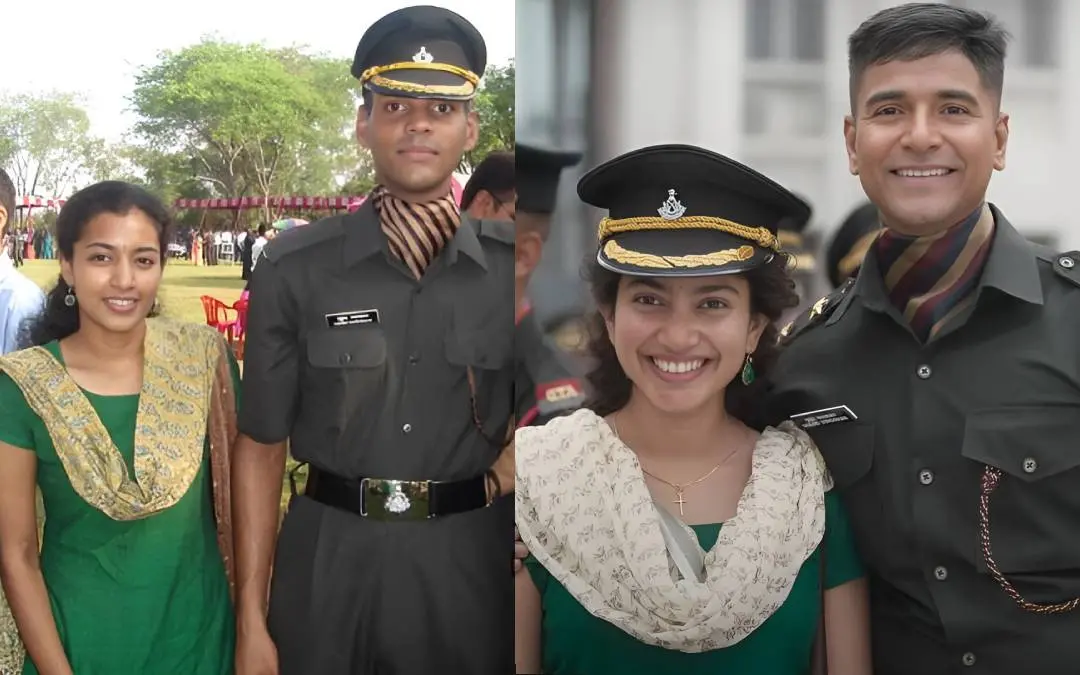 Indhu Rebecca Varghese and Major Mukund Varadarajan (left); actors Sai Pallavi and Sivakarthikeyan portray the couple in the biographical film Amaran. | Photo: amaranmovie
