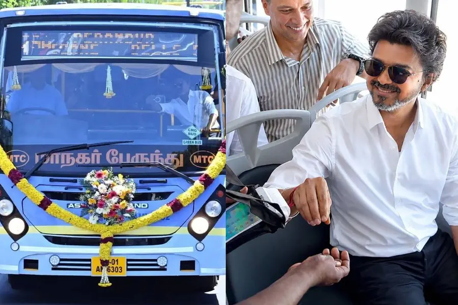 ആദ്യം ബസുകളുടെ ഫ്ലാഗ് ഓഫ്, പിന്നെ ടിക്കറ്റെടുത്ത് നഗരം ചുറ്റൽ; ‘വൈറൽ സ്റ്റാറായി’ മുഖ്യമന്ത്രി വിജയ്