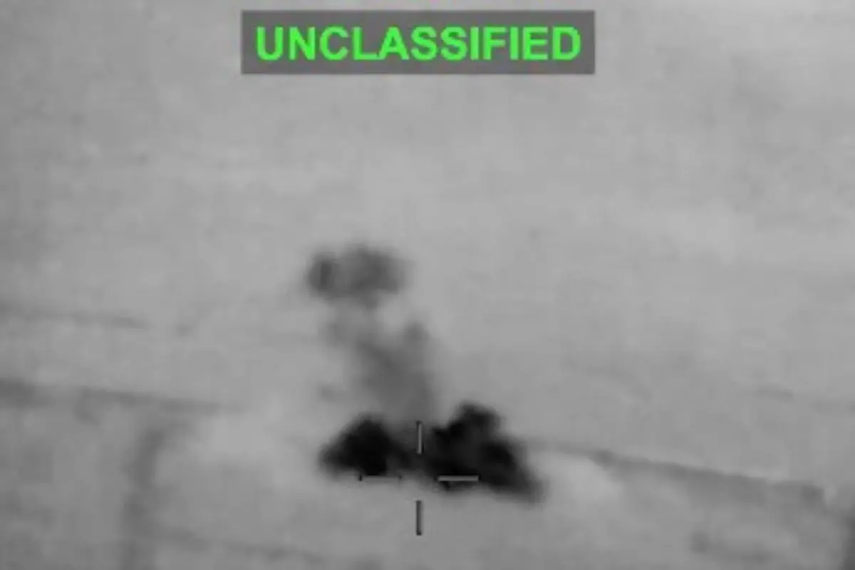 An image from a 37-second video released by the US Central Command shows a strike on an alleged Iranian military target following American retaliatory attacks. (Screengrab: X)