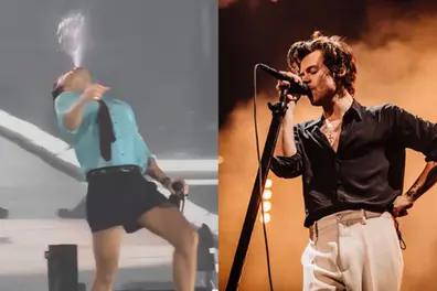 Harry Styles collapses on stage after choking on water during concert | VIDEO