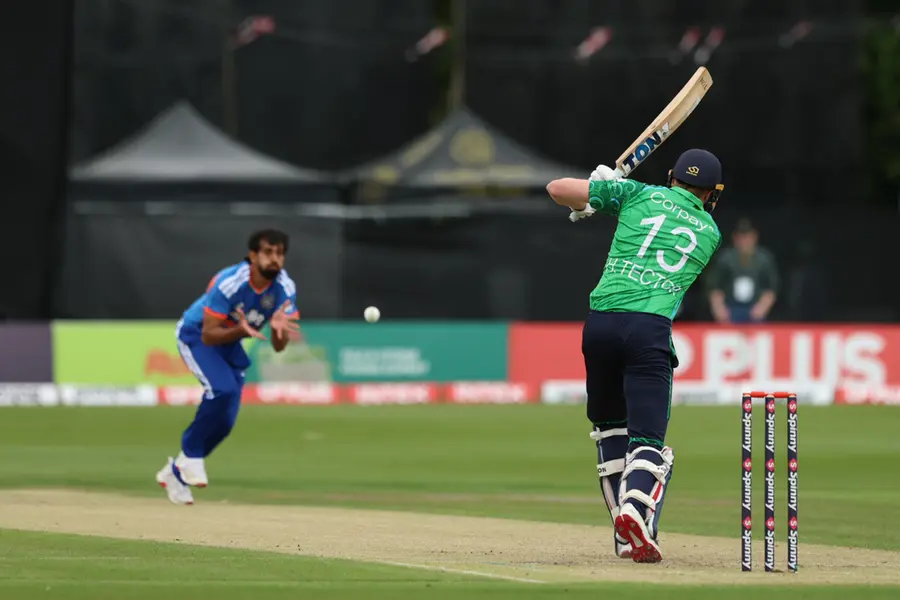 Ireland's Harry Tector, right, bats during the second T20 Test match between Ireland and India in Belfast | AP