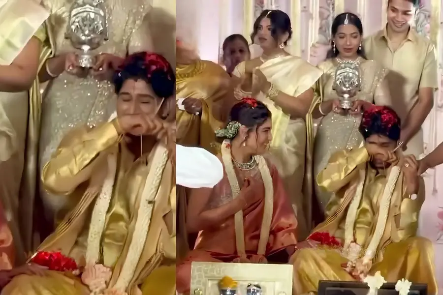 മാലയും പിടിച്ച് വിതുമ്പിക്കരയുന്ന വരൻ, ചിരിയോടെ വധു; വൈറലായി ഖുശ്ബുവിന്റെ മകളുടെ വിവാഹദൃശ്യം
