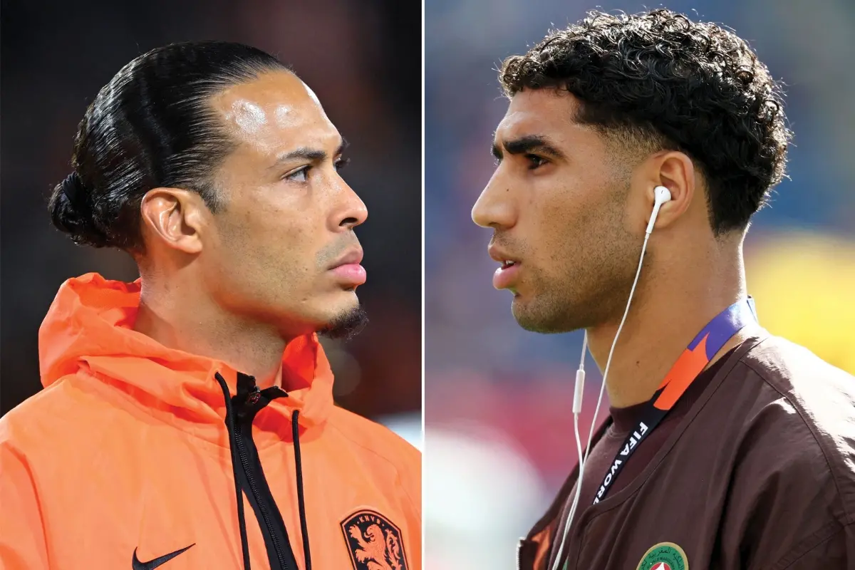 Netherlands' defender #04 Virgil van Dijk (L) and Morocco's defender #02 Achraf Hakimi | Photo: AFP