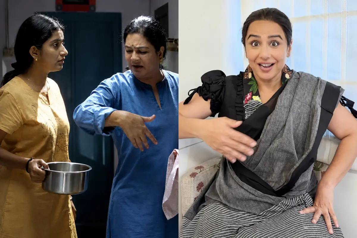 'അച്ചുവിന്റെ അമ്മ'യിലെ ഉർവശിയുടെ രംഗം, വിദ്യാ ബാലൻ അതേ രംഗം പുനഃസൃഷ്ടിച്ചപ്പോൾ | Photos: Youtube screen grab, instagram.com/balanvidya
