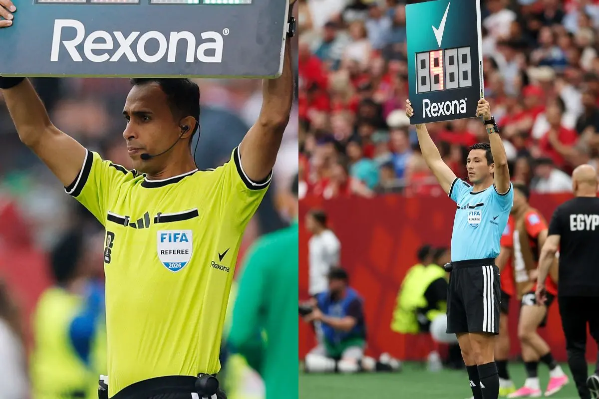 The fourth officials hold up the Rexona board during the FIFA World Cup 2026 | Photos: AP, AFP
