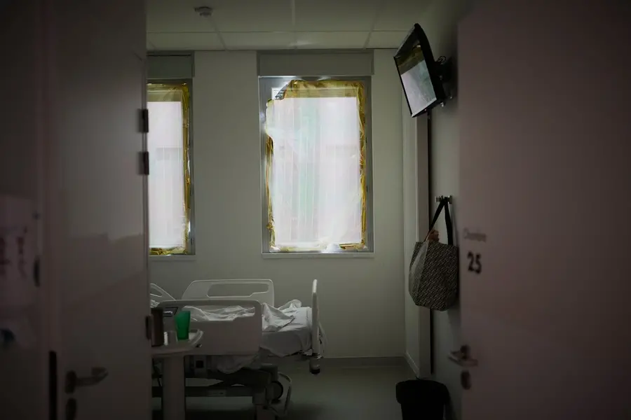 A heat-protection is set on a window at the emergency department of the Paris-Saclay Hospital, outside Paris,