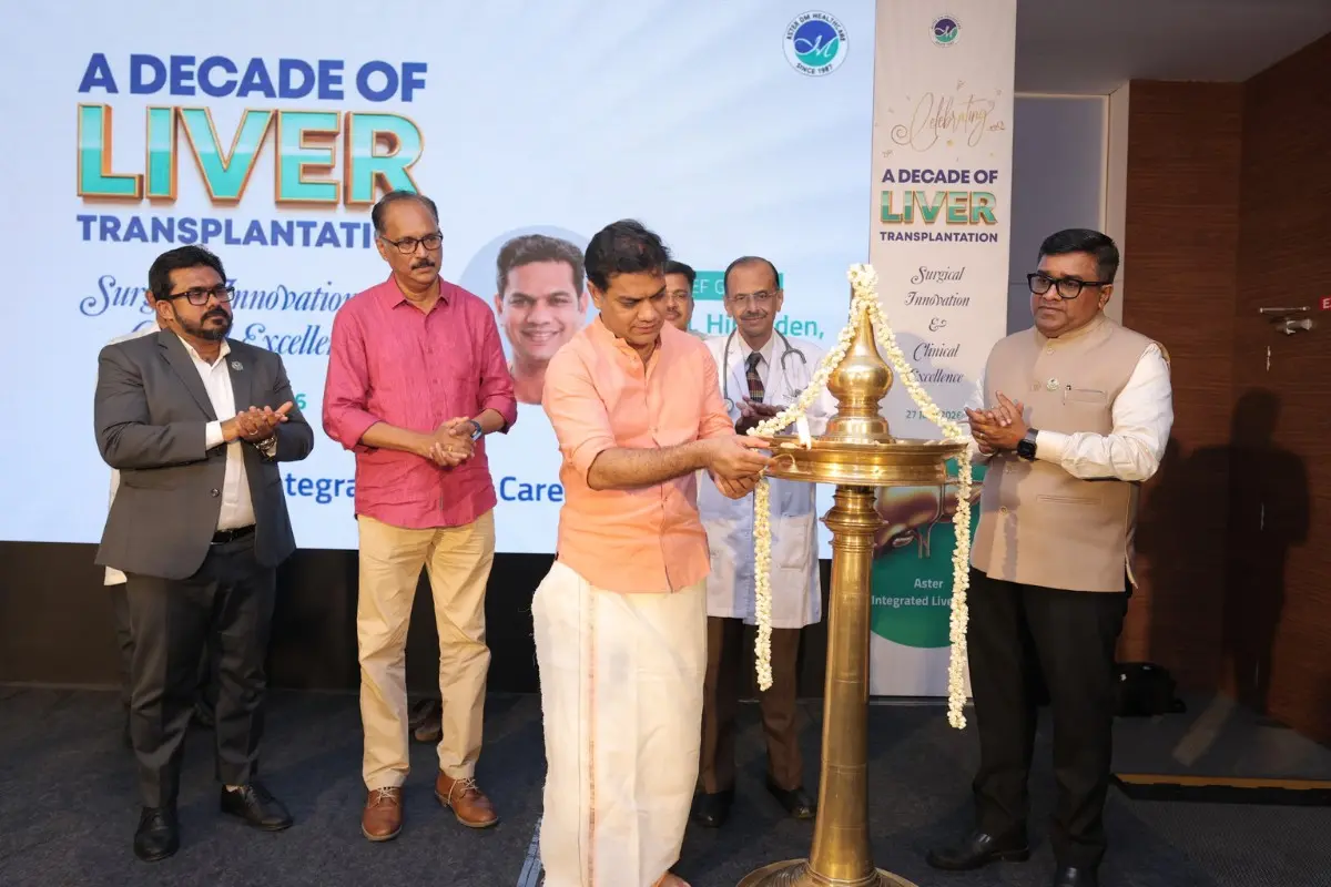 Ernakulam MP Hibi Eden inaugurating the 10th anniversary celebration of liver transplants at Aster Medcity, Kochi.