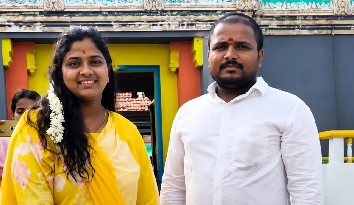 Priyanka Kamalakar, the 29-year-old staff nurse allegedly strangled to death, with her husband Basavaraj Waddar, who has been arrested along with three relatives in connection with the alleged dowry death case in Karnataka's Dharwad district.