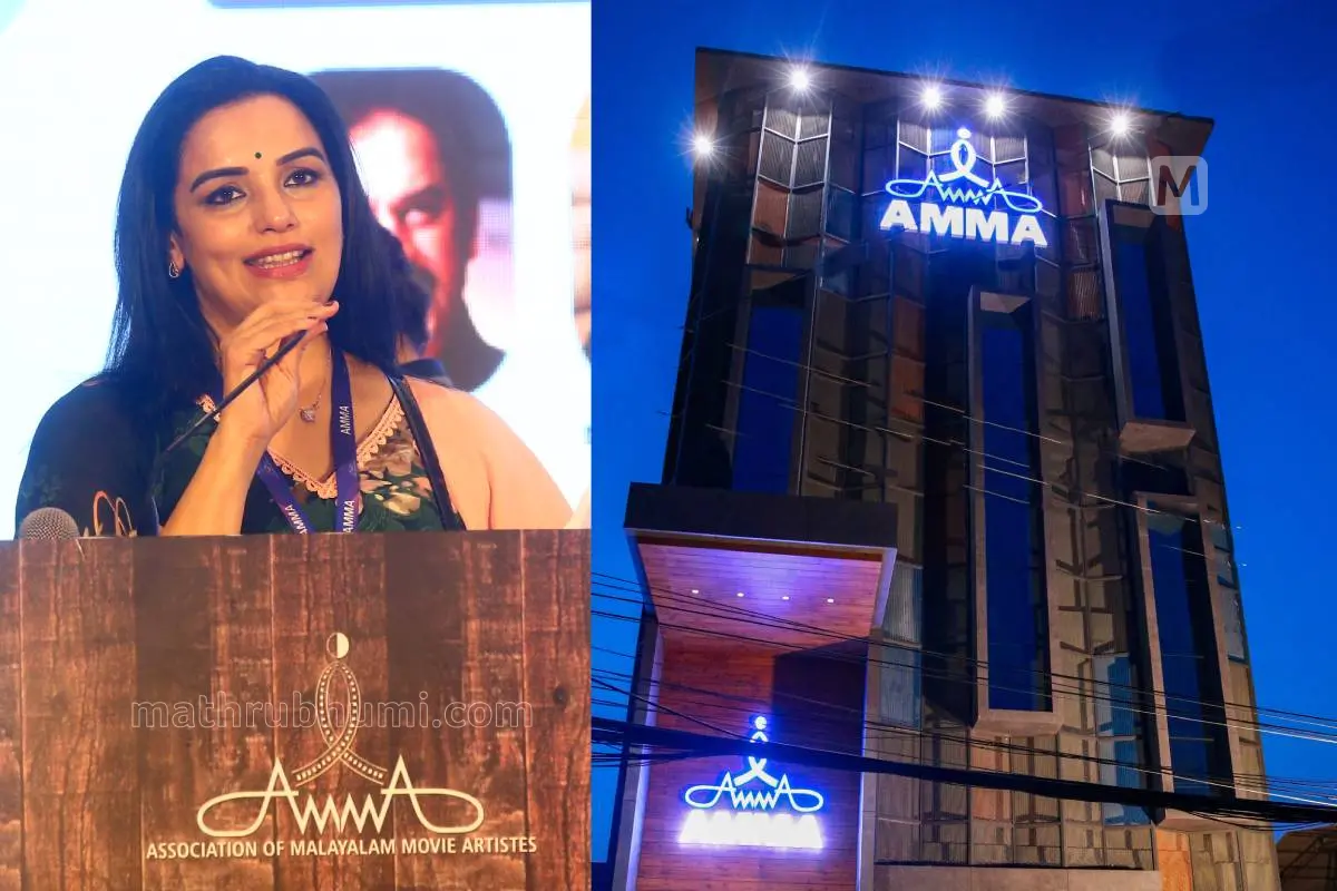 ശ്വേതാ മേനോൻ, AMMA ഓഫീസ് | ഫോട്ടോ: റിദിൻ ദാമു, ബി. മുരളീകൃഷ്ണൻ ‌\ മാതൃഭൂമി